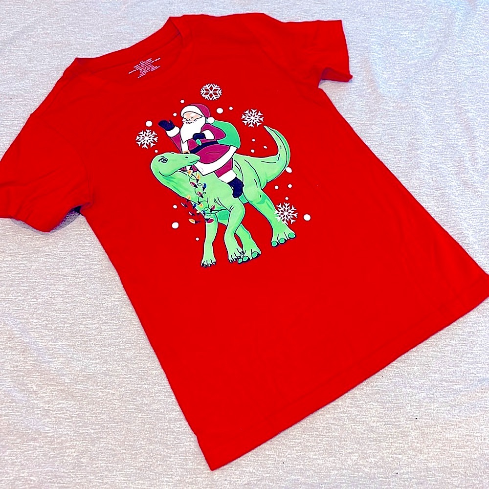 Santa & Dinosaur Christmas short sleeve Tee Kids size 10/12